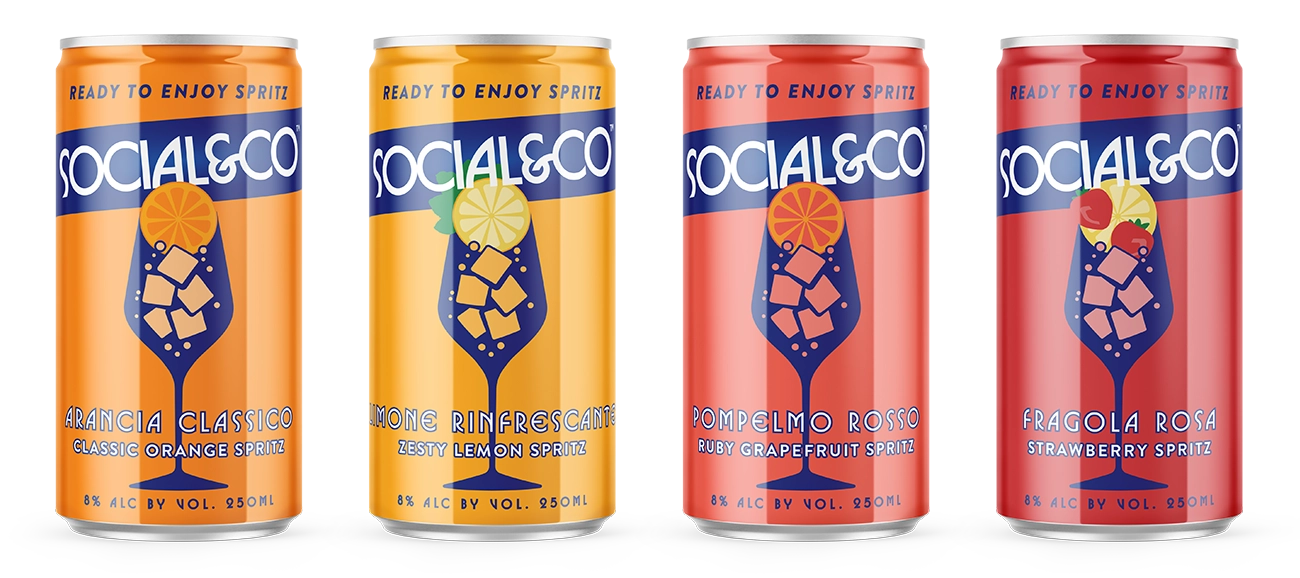 A lineup shot of each can